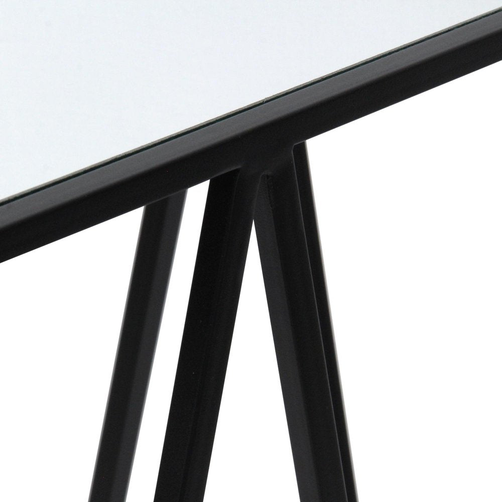 Set of Two Silver and Black Mirrored Glass and Steel Square Frame Nested Tables HomeRoots