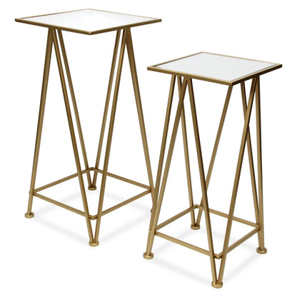 Set of Two Silver and Black Mirrored Glass and Steel Square Frame Nested Tables HomeRoots