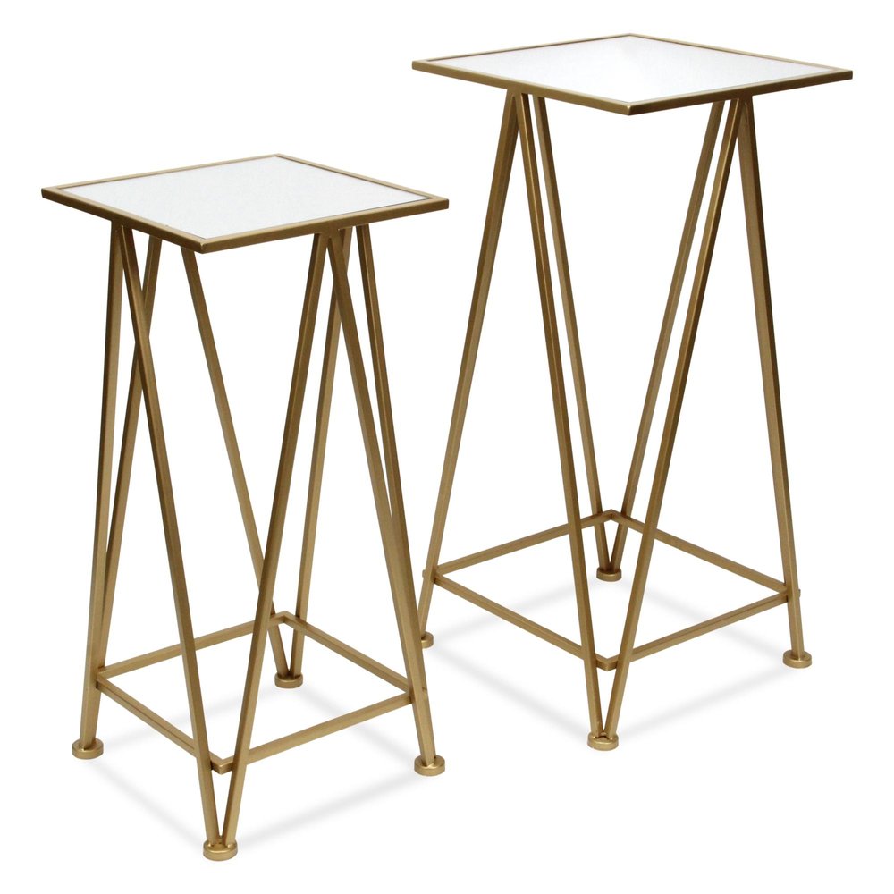 Set of Two Silver and Black Mirrored Glass and Steel Square Frame Nested Tables HomeRoots