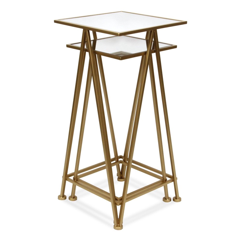 Set of Two Silver and Black Mirrored Glass and Steel Square Frame Nested Tables — view 16