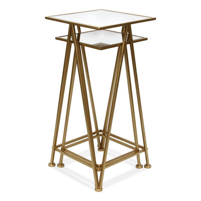 Set of Two Silver and Black Mirrored Glass and Steel Square Frame Nested Tables HomeRoots