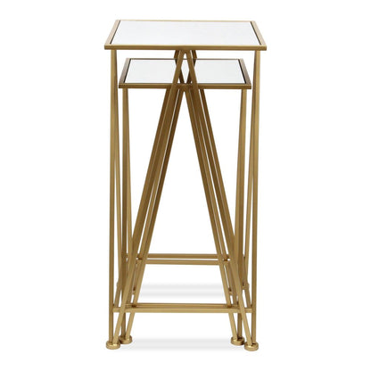 Set of Two Silver and Black Mirrored Glass and Steel Square Frame Nested Tables HomeRoots