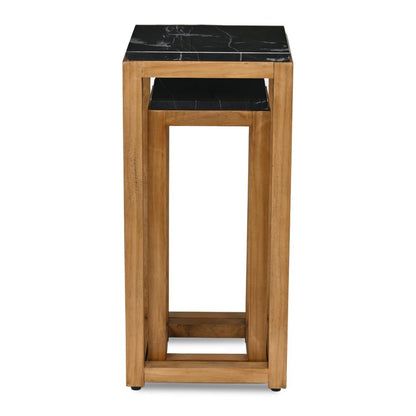 Set of Two Black and Brown Distressed Marble and Solid Wood Square Frame Nested Tables HomeRoots