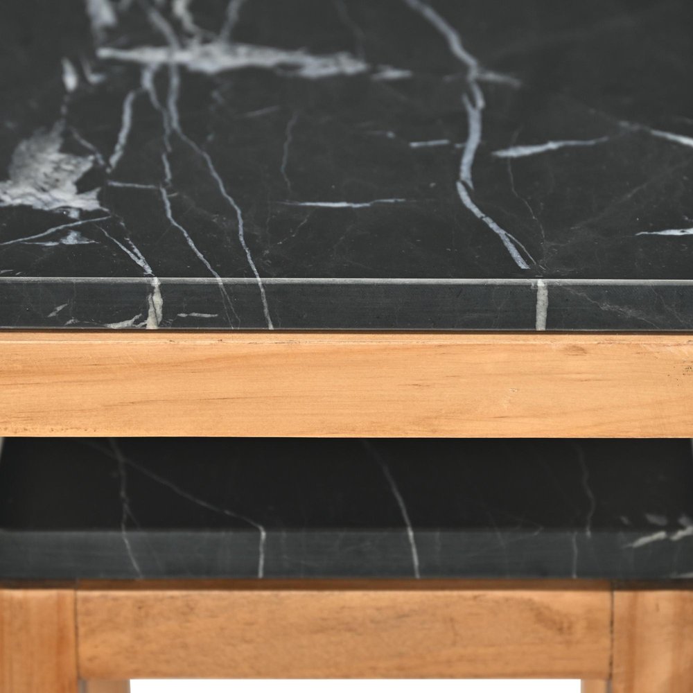 Set of Two Black and Brown Distressed Marble and Solid Wood Square Frame Nested Tables — view 7