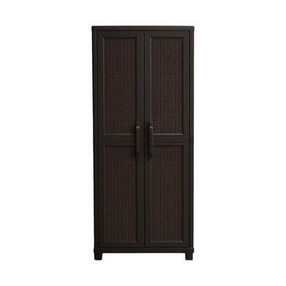72" Espresso Heavy Duty Resin Faux Rattan Two Door Storage Cabinet HomeRoots