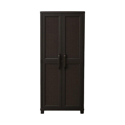 72" Espresso Heavy Duty Resin Faux Rattan Two Door Storage Cabinet HomeRoots