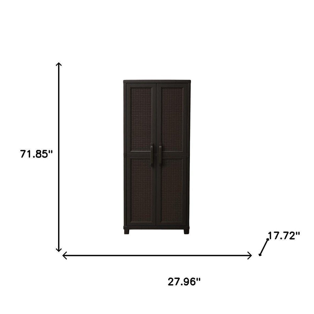 72" Espresso Heavy Duty Resin Faux Rattan Two Door Storage Cabinet HomeRoots