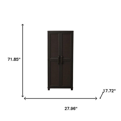 72" Espresso Heavy Duty Resin Faux Rattan Two Door Storage Cabinet HomeRoots