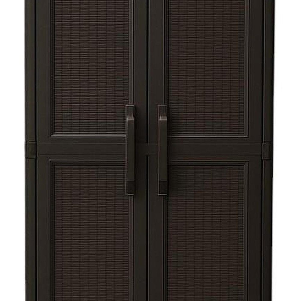 72" Espresso Heavy Duty Resin Faux Rattan Two Door Storage Cabinet HomeRoots
