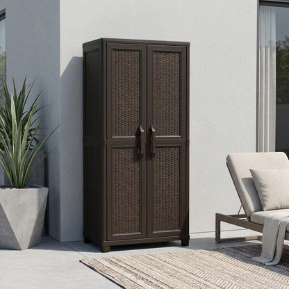 72" Espresso Heavy Duty Resin Faux Rattan Two Door Storage Cabinet HomeRoots