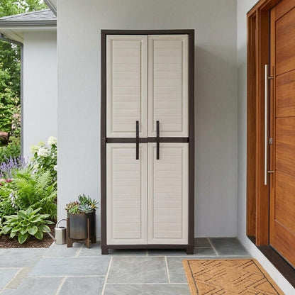 72" Taupe Heavy Duty Resin Shutter Style Two Door Storage Cabinet HomeRoots