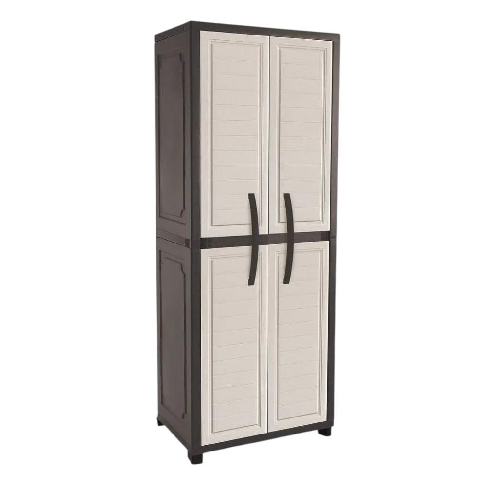 72" Taupe Heavy Duty Resin Shutter Style Two Door Storage Cabinet HomeRoots