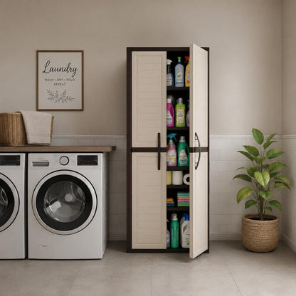 72" Taupe Heavy Duty Resin Shutter Style Two Door Storage Cabinet HomeRoots