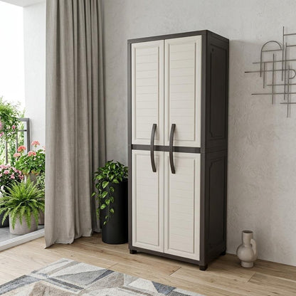 72" Taupe Heavy Duty Resin Shutter Style Two Door Storage Cabinet HomeRoots