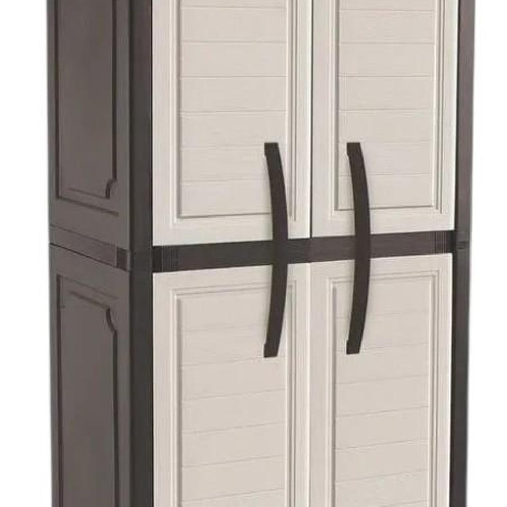 72" Taupe Heavy Duty Resin Shutter Style Two Door Storage Cabinet HomeRoots