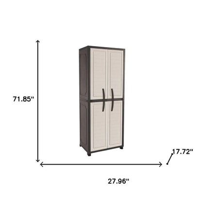 72" Taupe Heavy Duty Resin Shutter Style Two Door Storage Cabinet HomeRoots