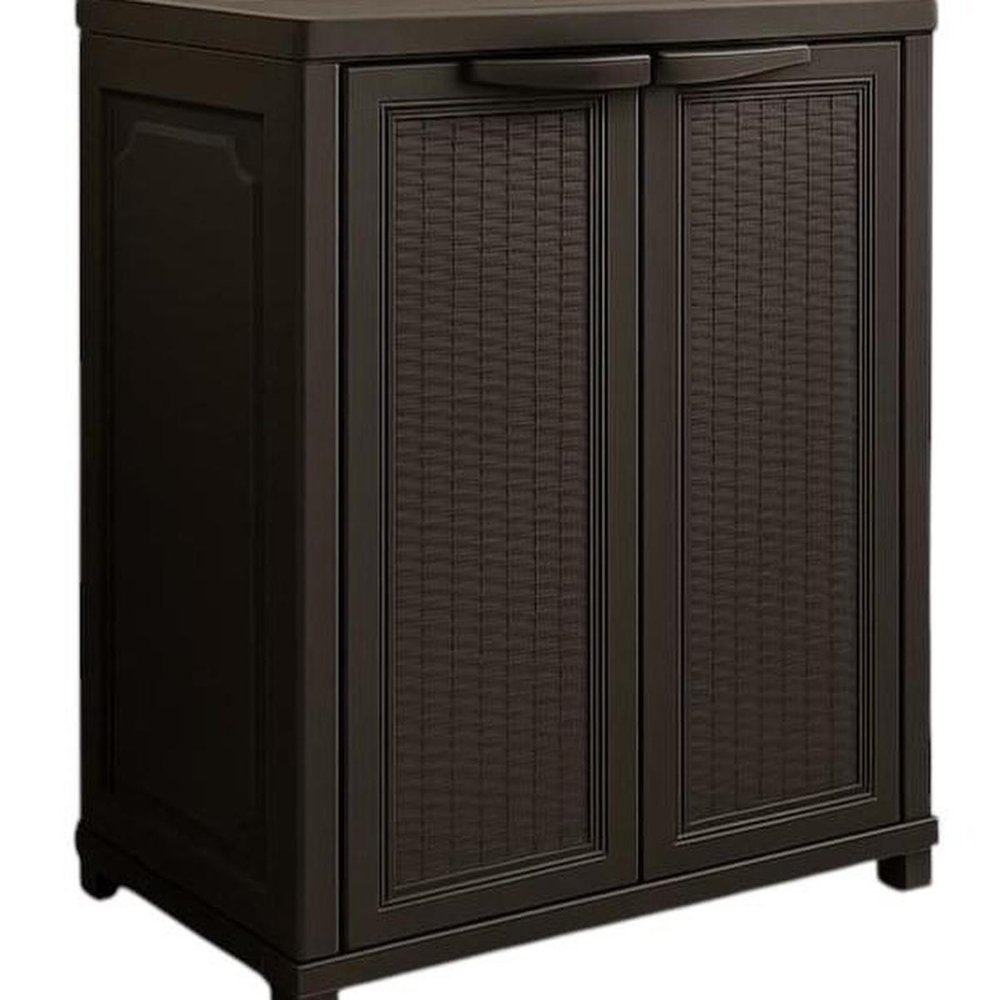 37" Espresso Heavy Duty Resin Faux Rattan Two Door Storage Cabinet HomeRoots