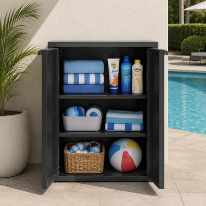 37" Espresso Heavy Duty Resin Faux Rattan Two Door Storage Cabinet HomeRoots