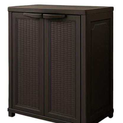 37" Espresso Heavy Duty Resin Faux Rattan Two Door Storage Cabinet HomeRoots