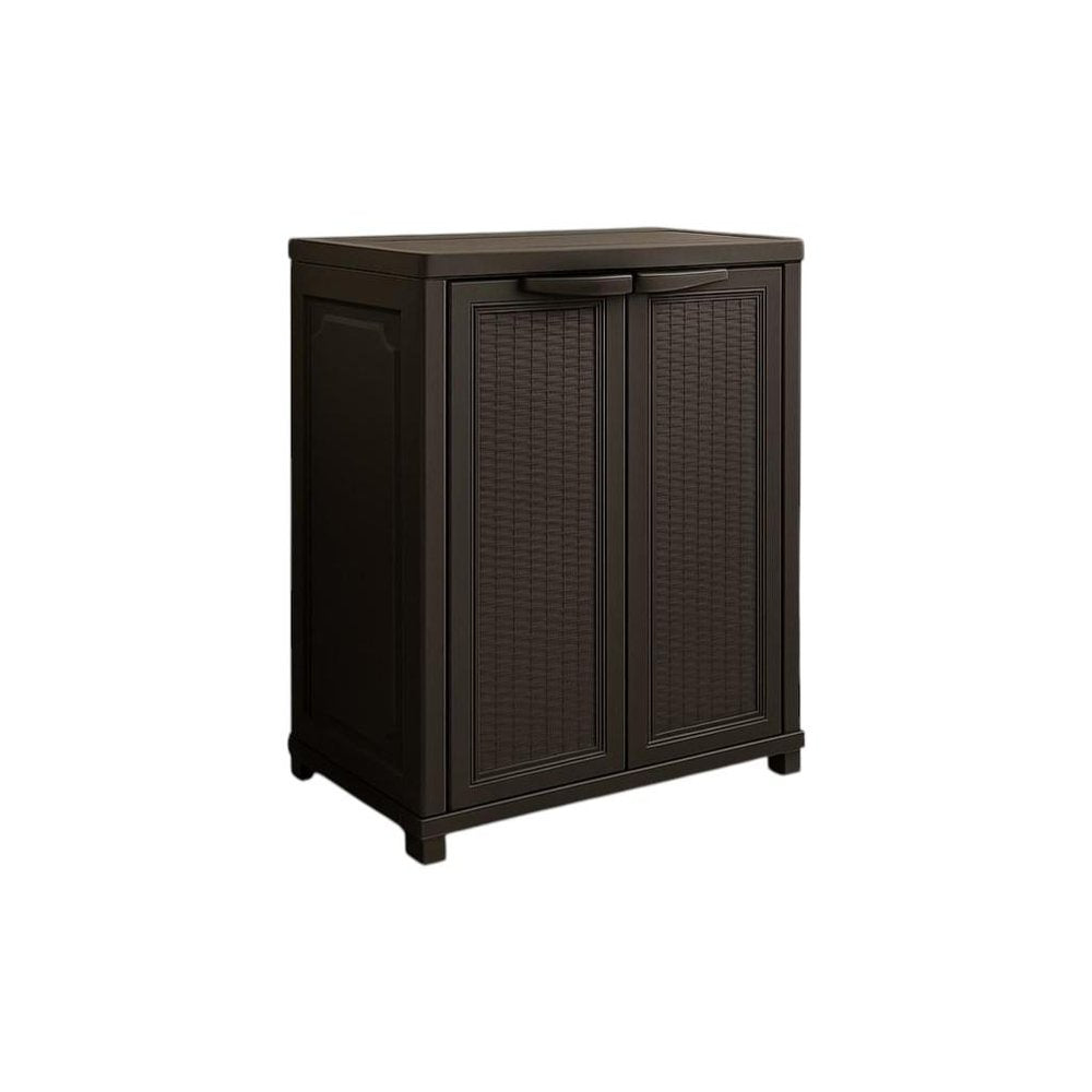 37" Espresso Heavy Duty Resin Faux Rattan Two Door Storage Cabinet — view 3