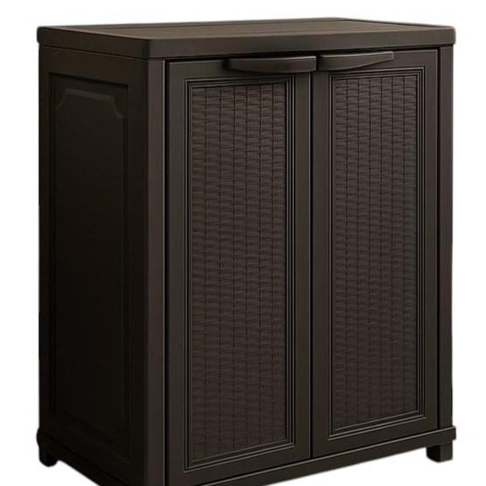 37" Espresso Heavy Duty Resin Faux Rattan Two Door Storage Cabinet HomeRoots