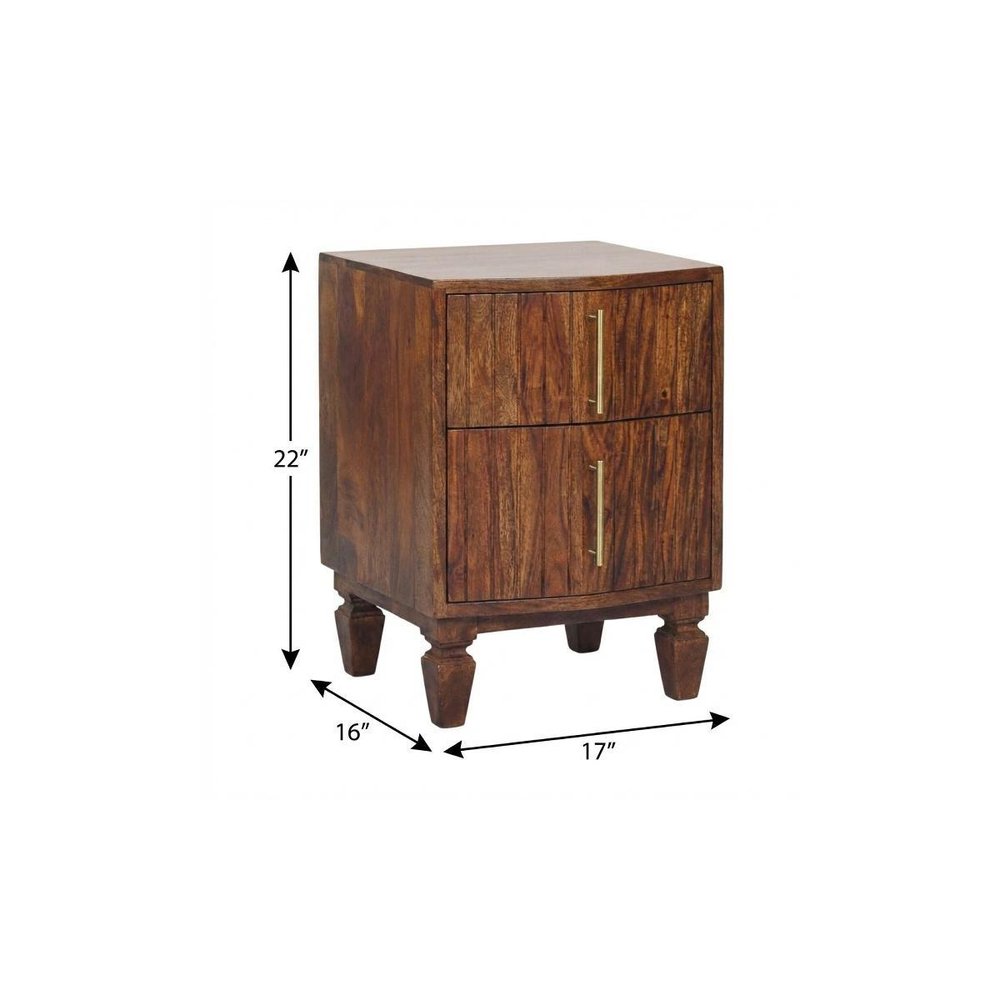 22" Brown Solid Wood Ribbed Texture Two Drawer Nightstand HomeRoots