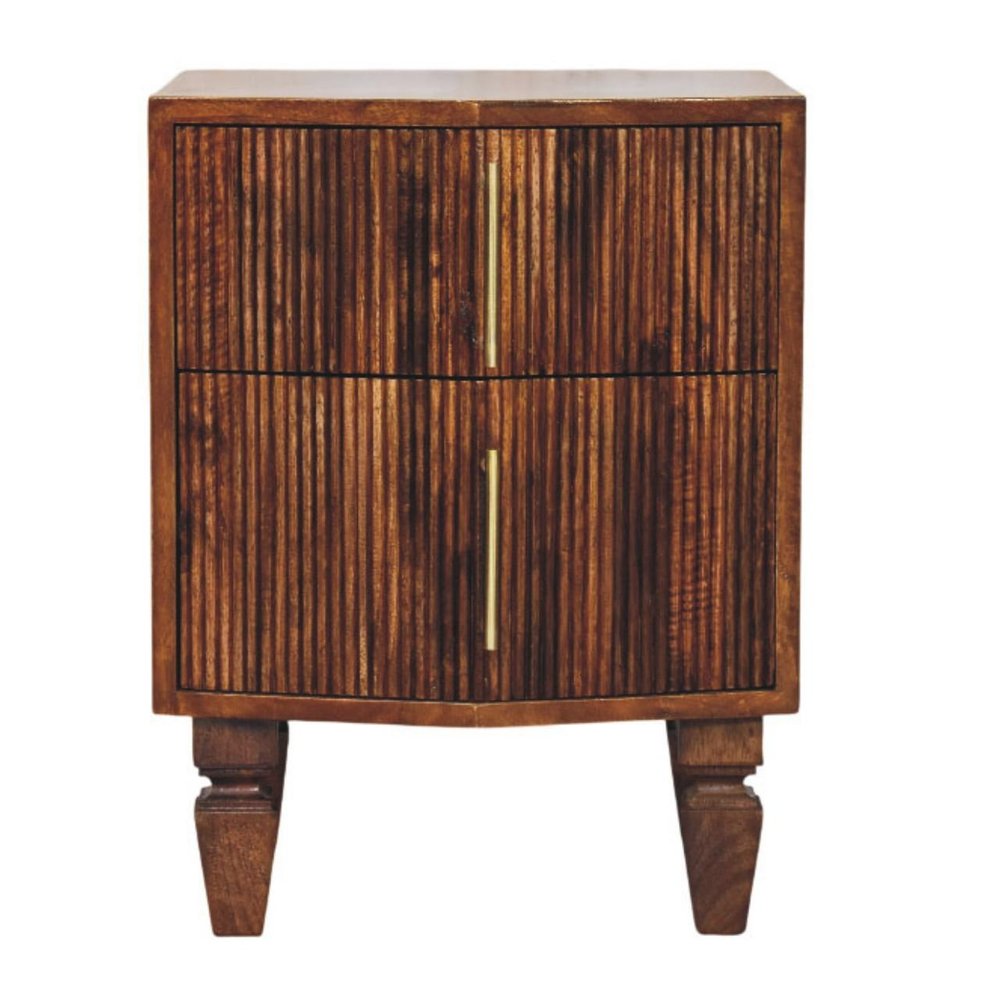 22" Brown Solid Wood Ribbed Texture Two Drawer Nightstand — view 1