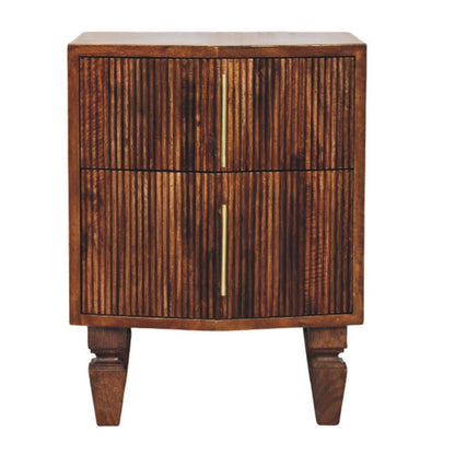 22" Brown Solid Wood Ribbed Texture Two Drawer Nightstand HomeRoots