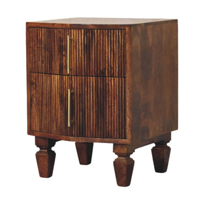 22" Brown Solid Wood Ribbed Texture Two Drawer Nightstand HomeRoots