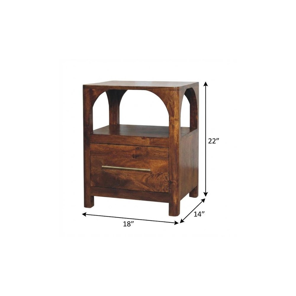 22" Brown Solid Wood One Drawer Nightstand — view 9