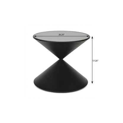 17" Black Glass and Steel Round Hourglass End Table