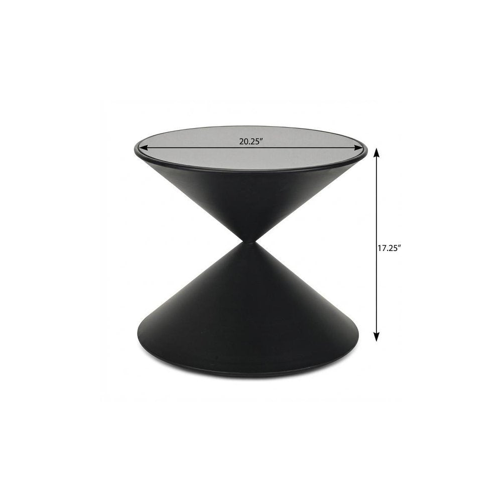 17" Black Glass and Steel Round Hourglass End Table — view 9