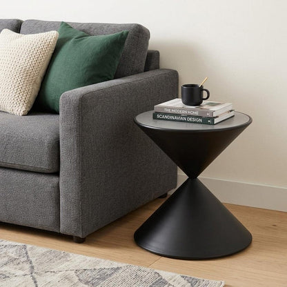 17" Black Glass and Steel Round Hourglass End Table HomeRoots