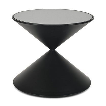 17" Black Glass and Steel Round Hourglass End Table HomeRoots