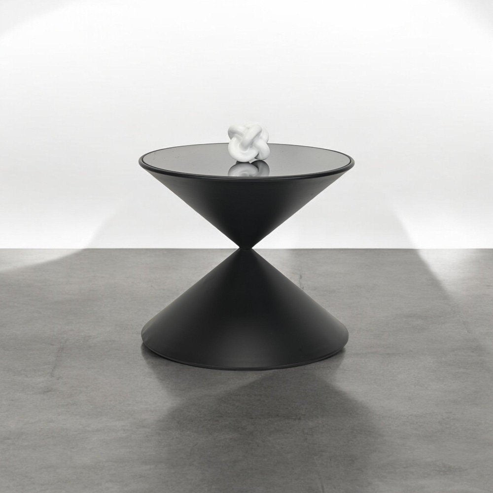 17" Black Glass and Steel Round Hourglass End Table HomeRoots