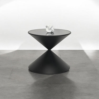 17" Black Glass and Steel Round Hourglass End Table HomeRoots
