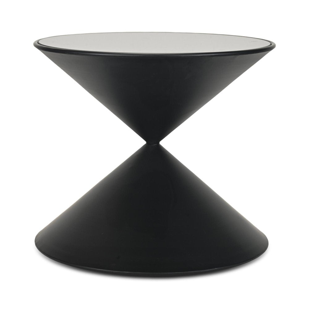 17" Black Glass and Steel Round Hourglass End Table — view 3