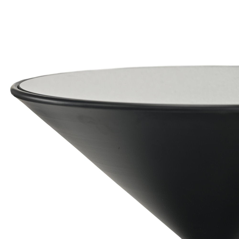 17" Black Glass and Steel Round Hourglass End Table — view 6