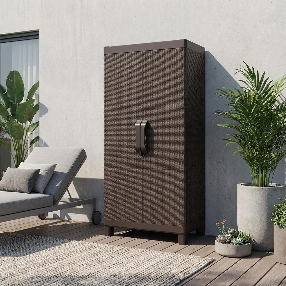 57" Espresso Heavy Duty Resin Faux Rattan Two Door Storage Cabinet HomeRoots