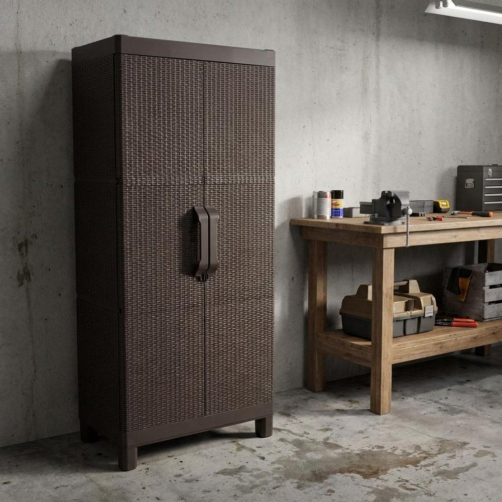 57" Espresso Heavy Duty Resin Faux Rattan Two Door Storage Cabinet — view 2