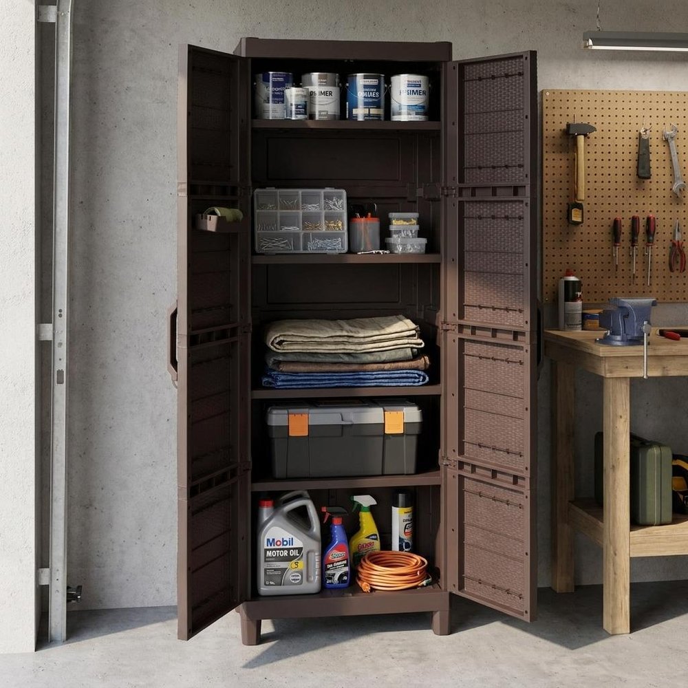 57" Espresso Heavy Duty Resin Faux Rattan Two Door Storage Cabinet — view 9