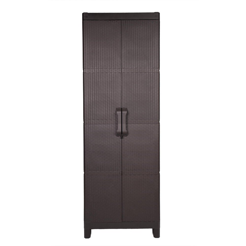 57" Espresso Heavy Duty Resin Faux Rattan Two Door Storage Cabinet HomeRoots