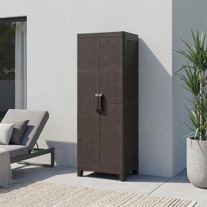 57" Espresso Heavy Duty Resin Faux Rattan Two Door Storage Cabinet HomeRoots