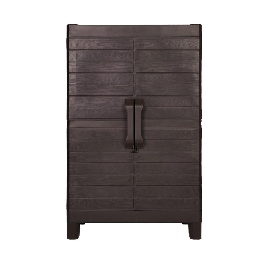 57" Espresso Heavy Duty Resin Faux Wood Plank Two Door Storage Cabinet HomeRoots