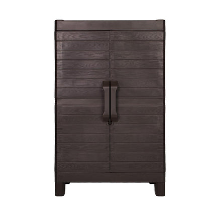57" Espresso Heavy Duty Resin Faux Wood Plank Two Door Storage Cabinet HomeRoots