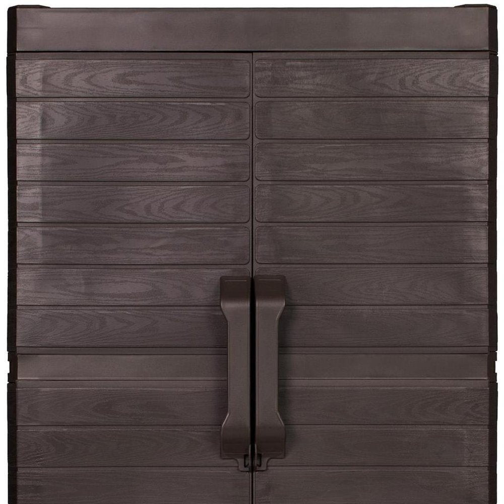 57" Espresso Heavy Duty Resin Faux Wood Plank Two Door Storage Cabinet HomeRoots