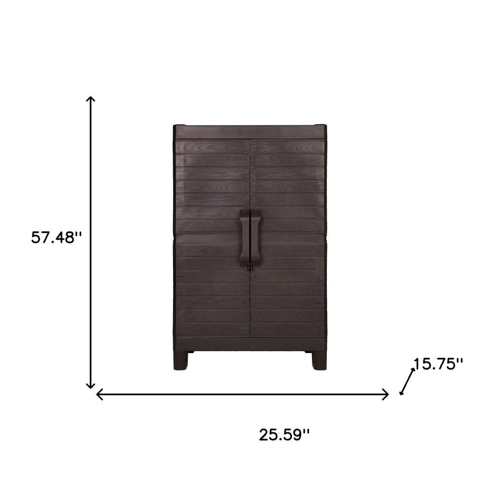 57" Espresso Heavy Duty Resin Faux Wood Plank Two Door Storage Cabinet — view 7