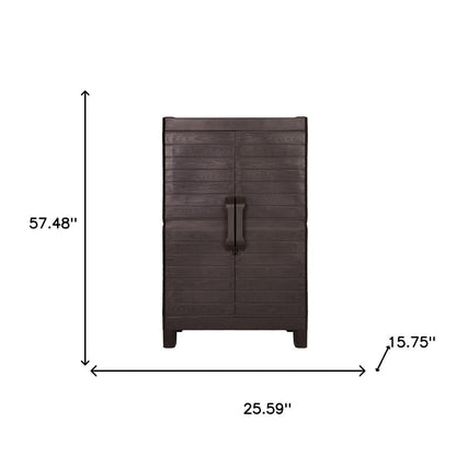 57" Espresso Heavy Duty Resin Faux Wood Plank Two Door Storage Cabinet HomeRoots