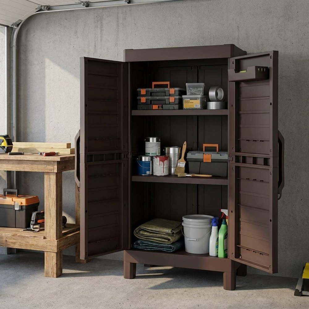 57" Espresso Heavy Duty Resin Faux Wood Plank Two Door Storage Cabinet — view 6