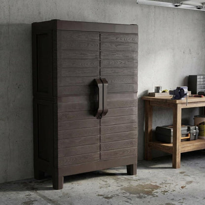 57" Espresso Heavy Duty Resin Faux Wood Plank Two Door Storage Cabinet HomeRoots